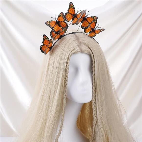 Butterfly Fascinator Headband | Vivid 3D Monarch Butterfly Crown for Halloween - Picture 4 of 5